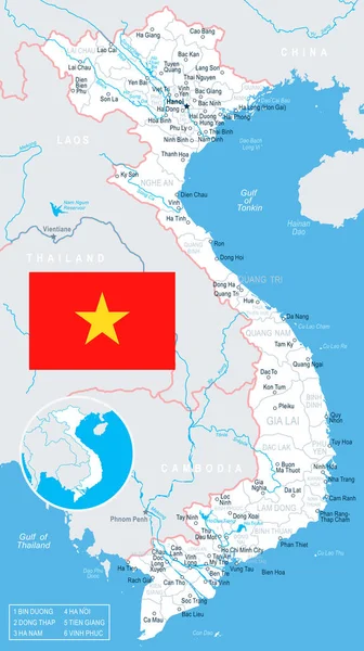 Vietnam - mapa e ilustración de la bandera — Archivo Imágenes Vectoriales