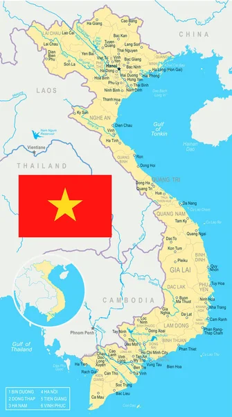 Vietnam - mapa e ilustración de la bandera — Vector de stock