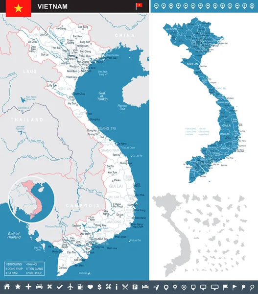 베트남-infographic 지도 및 국기 그림 — 스톡 벡터