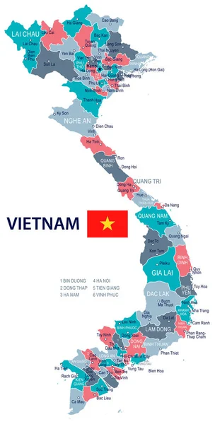 Vietnam - mapa e ilustración de la bandera — Vector de stock