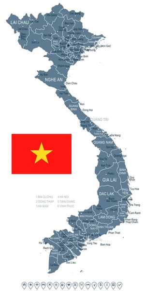 Vietnam - mapa e ilustración de la bandera — Vector de stock