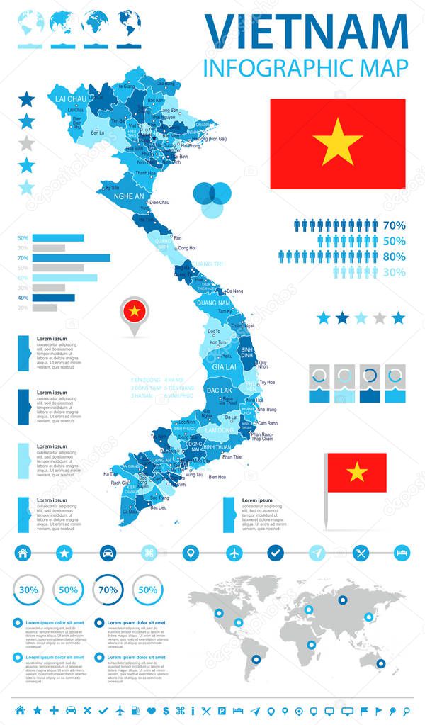 Vietnam- infographic map and flag - illustration
