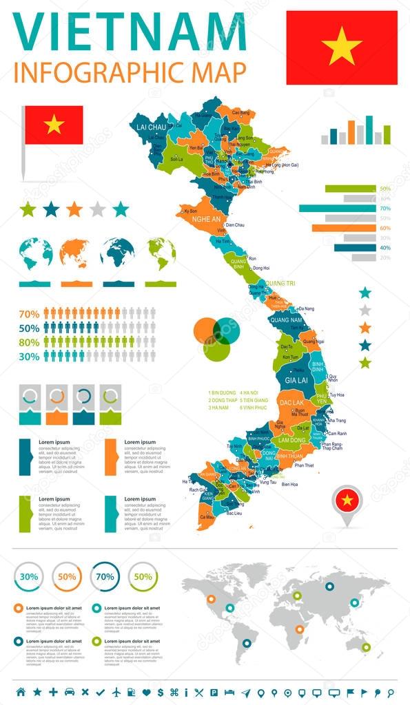 Vietnam - infographic map and flag - illustration