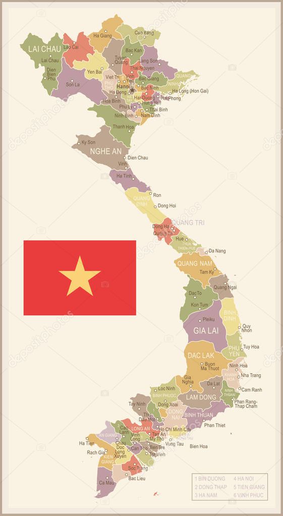 Vietnam - vintage map and flag - illustration