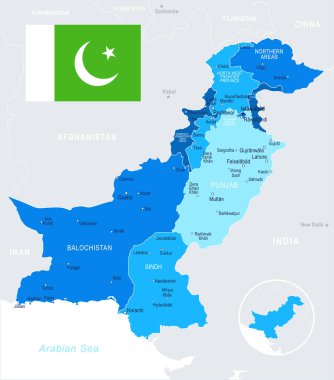 Pakistan - harita ve illüstrasyon bayrak