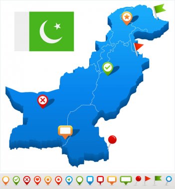 Pakistan - harita ve illüstrasyon bayrak