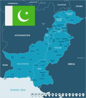 Pakistan - harita ve illüstrasyon bayrak