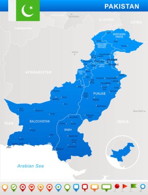 Pakistan - harita ve illüstrasyon bayrak