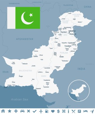 Pakistan - harita ve illüstrasyon bayrak
