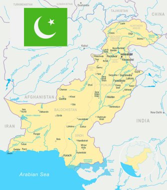 Pakistan - harita ve illüstrasyon bayrak