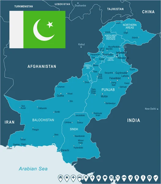Pakistan - harita ve illüstrasyon bayrak