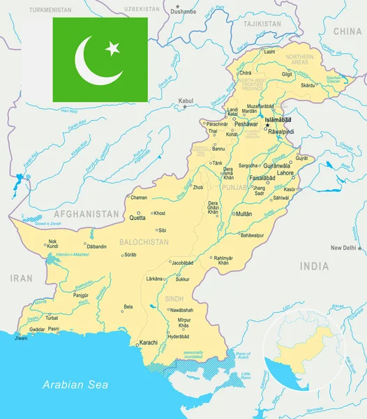 Pakistán - mapa e ilustración de la bandera — Archivo Imágenes Vectoriales