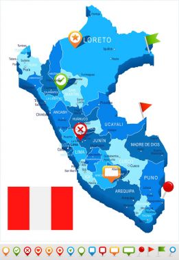 Peru - map and flag illustration clipart