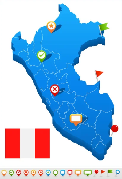 Περού - Χάρτης και σημαία εικονογράφηση — Διανυσματικό Αρχείο