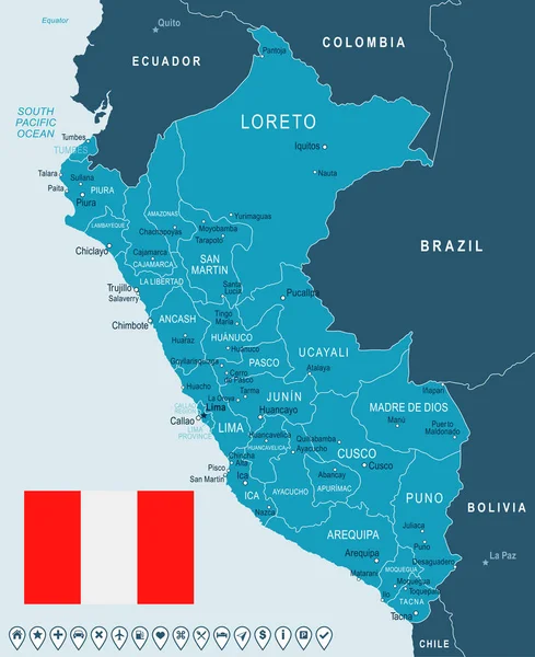 Pérou - illustration de carte et drapeau — Image vectorielle