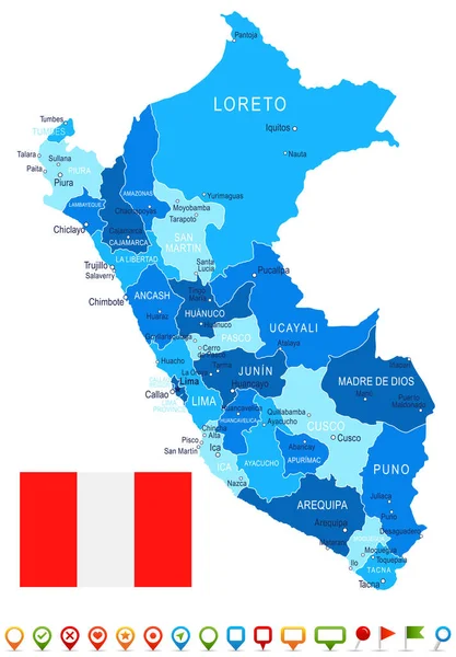 Peru - abbildung von karte und flagge — Stockvektor