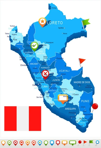 Perú - mapa e ilustración de la bandera — Vector de stock