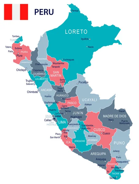 Peru - ilustração de mapa e bandeira — Vetor de Stock