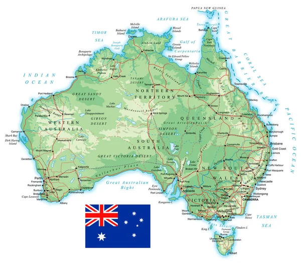Avustralya - detaylı topografik harita - illüstrasyon — Stok Vektör