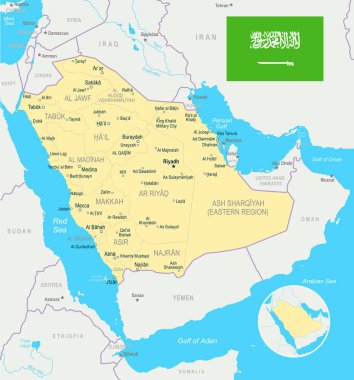 Suudi Arabistan - harita ve illüstrasyon bayrak