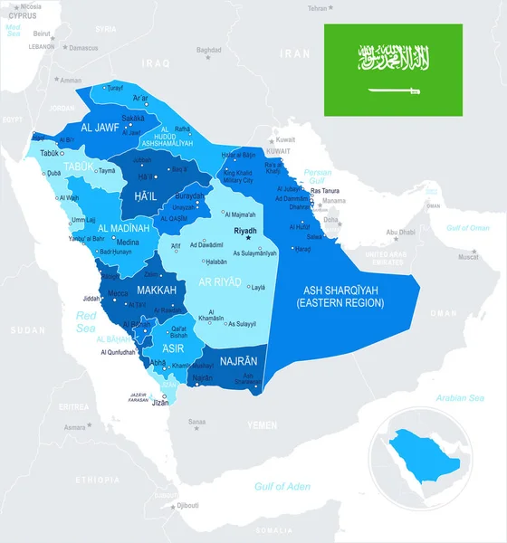 Arabia Saudyjska - Mapa i flaga ilustracja — Wektor stockowy