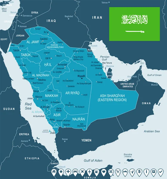 Arábia Saudita - ilustração de mapa e bandeira —  Vetores de Stock