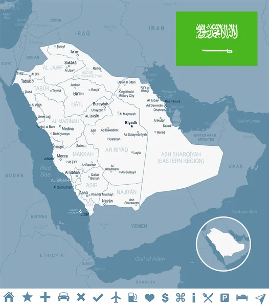 Arábia Saudita - ilustração de mapa e bandeira —  Vetores de Stock