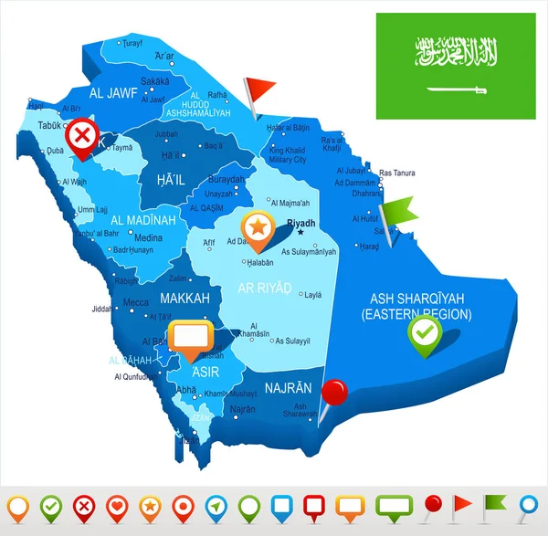 Arabie Saoudite - illustration de carte et drapeau — Image vectorielle