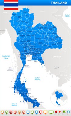 Tayland - harita ve illüstrasyon bayrak