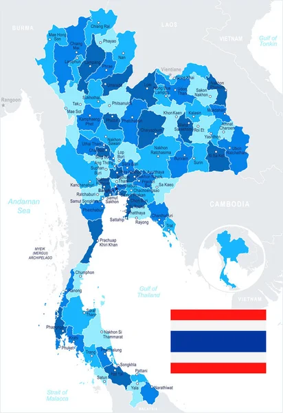 Tailandia - mapa e ilustración de la bandera — Vector de stock