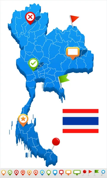 ประเทศไทย - ภาพประกอบแผนที่และธง — ภาพเวกเตอร์สต็อก