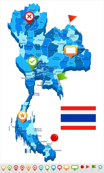 Ταϊλάνδη - Χάρτης και σημαία εικονογράφηση — Διανυσματικό Αρχείο