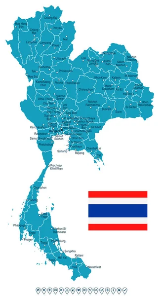 Tailandia - mapa e ilustración de la bandera — Vector de stock