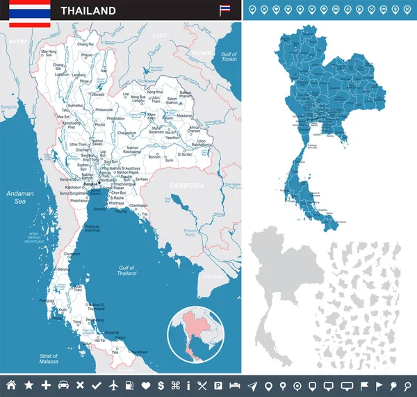 Tailandia - mapa infográfico e ilustración de la bandera — Vector de stock