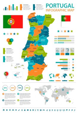 Portekiz - Infographic harita ve bayrak - illüstrasyon