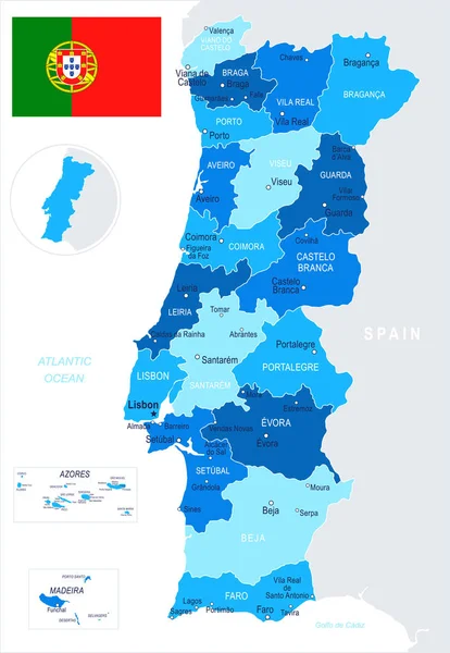 Portugal - mapa e ilustración de la bandera — Vector de stock