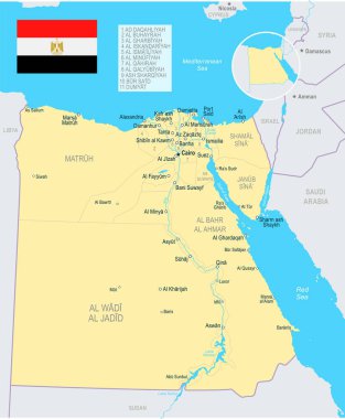 Mısır - harita ve illüstrasyon bayrak