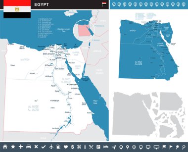Mısır - Infographic harita ve bayrak illüstrasyon