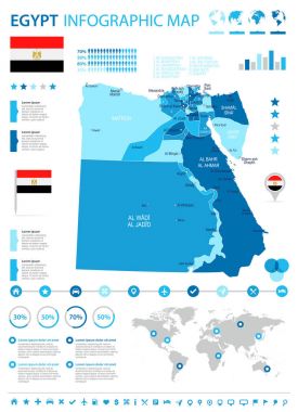 Mısır - Infographic harita ve bayrak - illüstrasyon