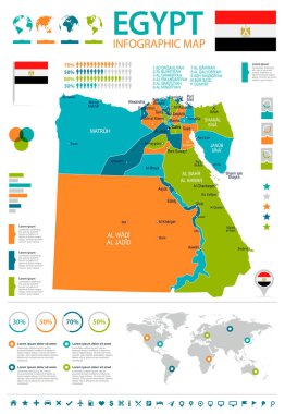 Mısır - Infographic harita ve bayrak - illüstrasyon