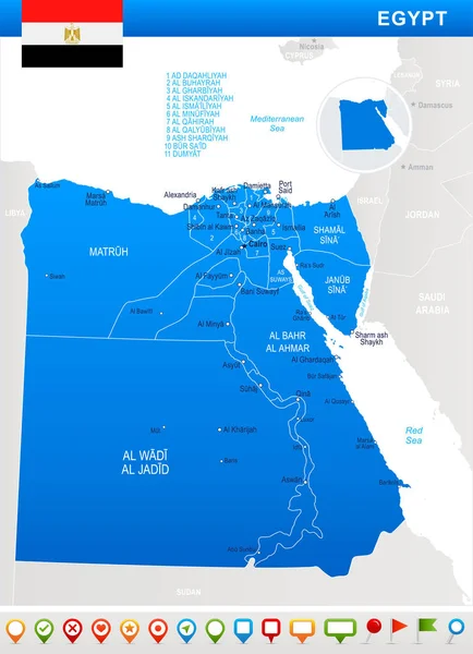 Egipto - mapa e ilustración de la bandera — Vector de stock