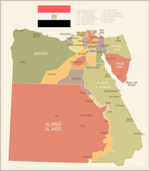 Egipto - mapa y bandera vintage - ilustración — Vector de stock