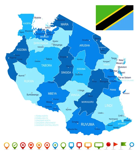 Tanzanya - harita ve illüstrasyon bayrak — Stok Vektör
