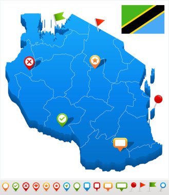 Tanzanya - harita ve illüstrasyon bayrak