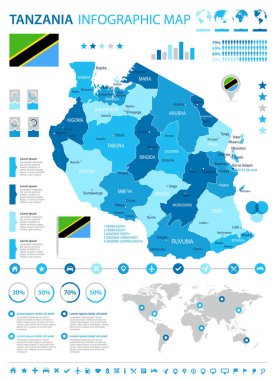 Tanzanya - Infographic harita ve bayrak - illüstrasyon