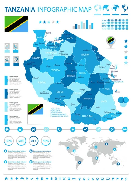 Tanzania - Infografika mapę i flagi - ilustracja — Wektor stockowy