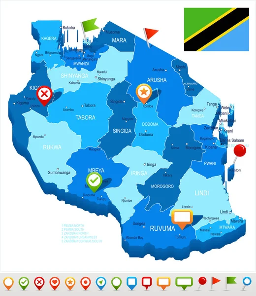 Tanzanie - illustration de carte et drapeau — Image vectorielle