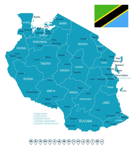 Tanzanya - harita ve illüstrasyon bayrak — Stok Vektör