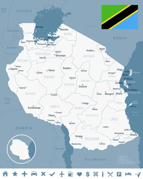 Tanzania - Mapa i flaga ilustracja — Wektor stockowy