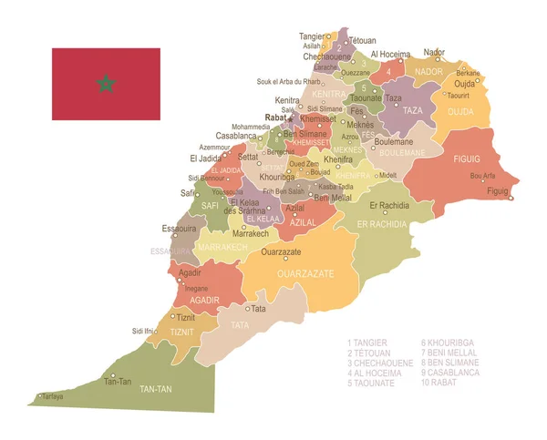 Marokko - alte Landkarte und Fahne - Illustration — Stockvektor